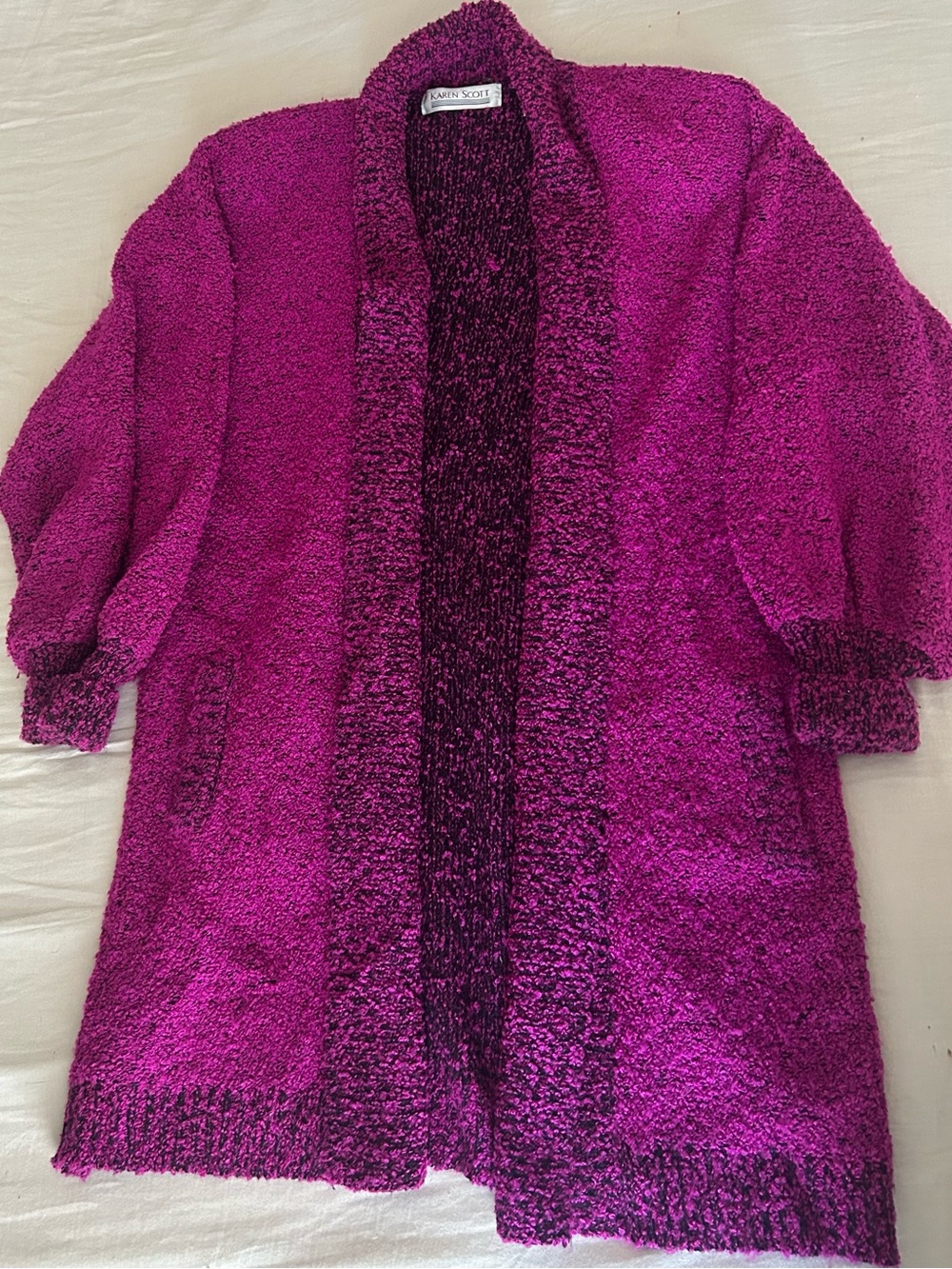 Karen Scott Plush Open-Front Cardigan Sweater - Magenta